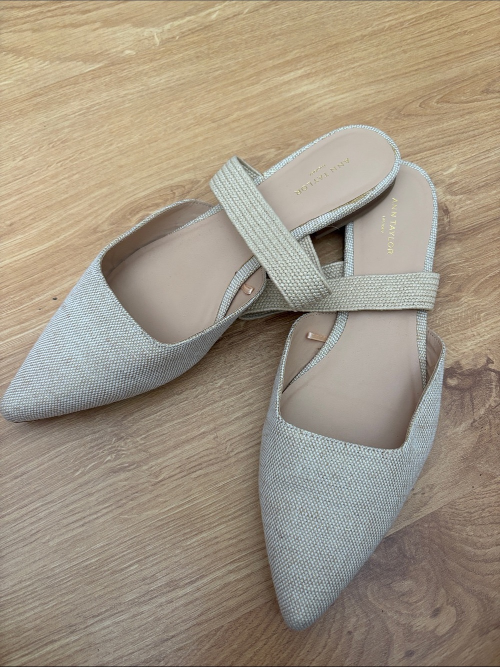 Ann Taylor Neutral Textured Pointed-Toe Slip-Ons